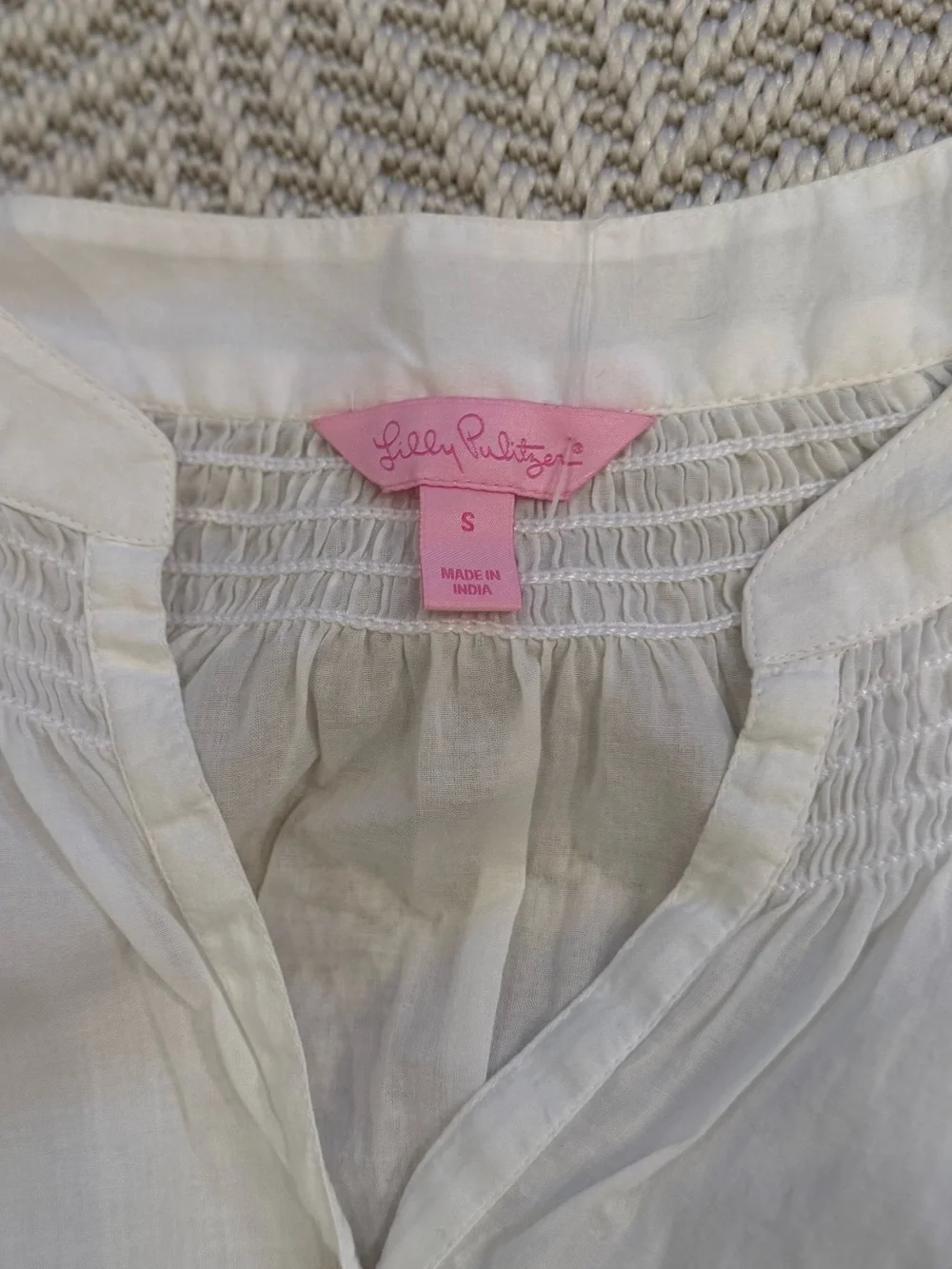 Lilly Pulitzer White Embroidered Long-Sleeve Peasant Blouse